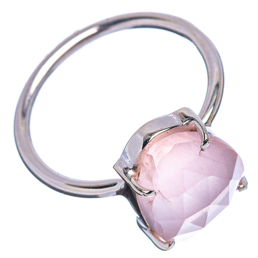 Faceted rose quartz ring with pink teardrop stone and .925 sterling silver pronged band