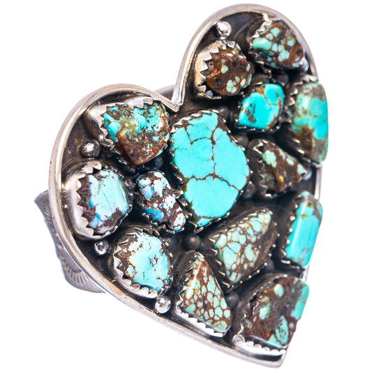 Turquoise heart ring, sterling silver heart with bezel-set turquoise stones
