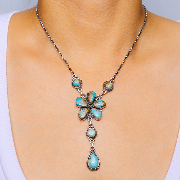 Southwestern Style Number 8 Mine Turquoise Necklace 18 to 20" (.925 Sterling Silver)