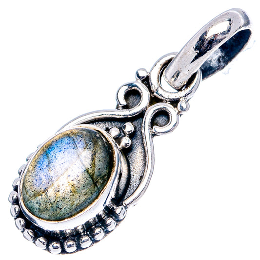 Oval labradorite pendant with antique-style .925 sterling silver setting and bail loop