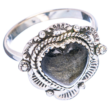 Gold Sheen Obsidian Heart Ring Size 10 (925 Sterling Silver) R147011