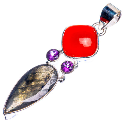 Labradorite, Red Onyx, Amethyst 925 Sterling Silver Pendant 2 1/8"