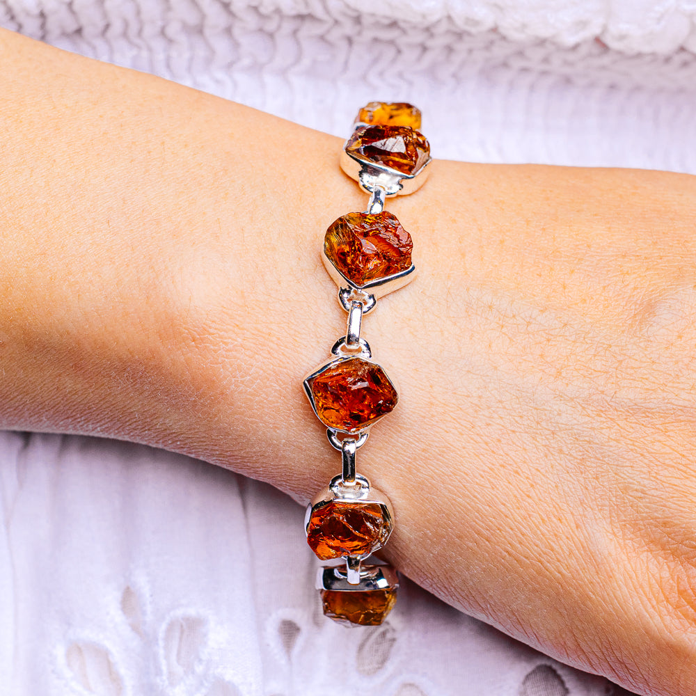 Raw Citrine Bracelet 7 to 8" (.925 Sterling Silver)