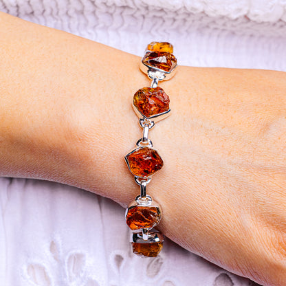 Raw Citrine Bracelet 7 to 8" (.925 Sterling Silver)