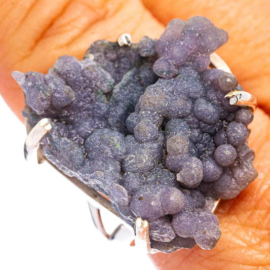 Purple grape agate cluster ring in .925 sterling silver, open band with prongs