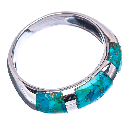 Turquoise inlay sterling silver ring with three rectangular stones on a band