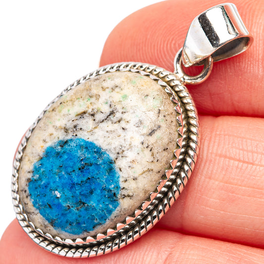 Sterling silver azurite pendant with oval blue stone and rope-edge bezel