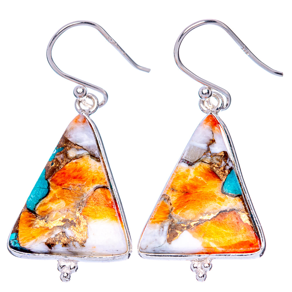 Spiny Oyster Turquoise Earrings 1 1/2" (925 Sterling Silver) E1478