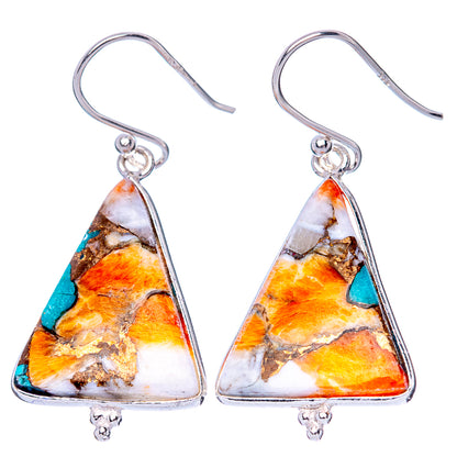 Spiny Oyster Turquoise Earrings 1 1/2" (925 Sterling Silver) E1478