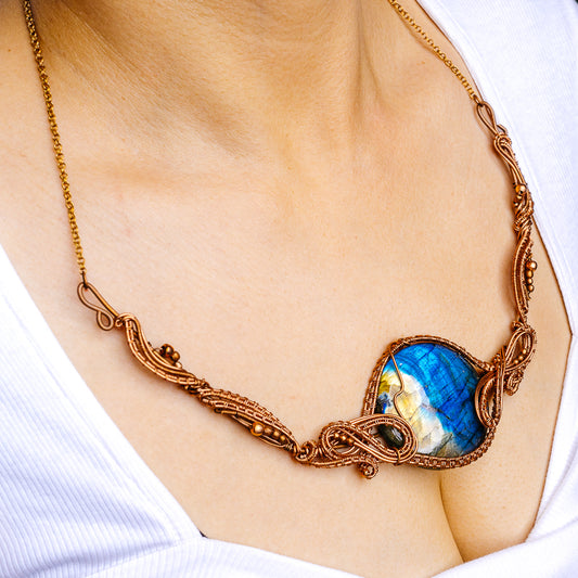 Spectrolite Wire Wrap Necklace (Copper)