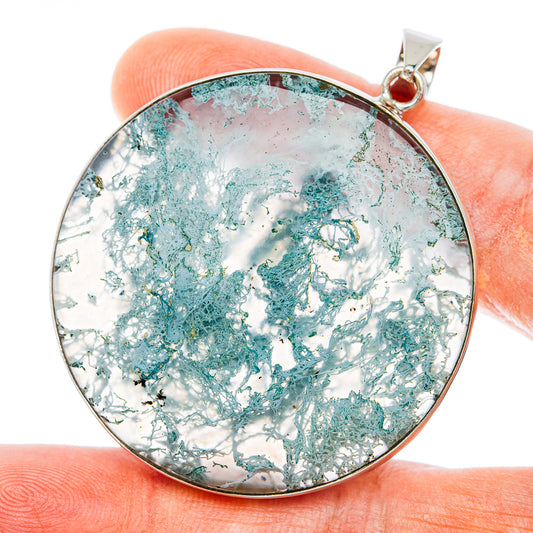 Premium Horse Canyon Green Moss Agate Pendant 2 1/4" (.925 Sterling Silver)