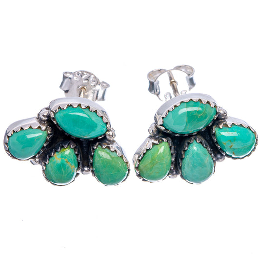 Turquoise drop earrings in .925 sterling silver, cluster of green oval and pear stones.