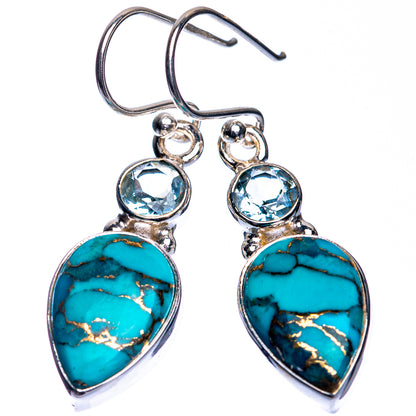 Blue Copper Composite Turquoise, Blue Topaz Earrings 1 3/8" (925 Sterling Silver) E432720
