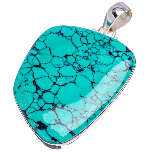 Turquoise teardrop pendant with black matrix veins, .925 silver bail