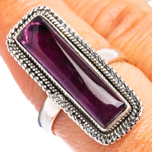 Amethyst ring, size 8.5, .925 sterling silver with rectangular purple gemstone bezel