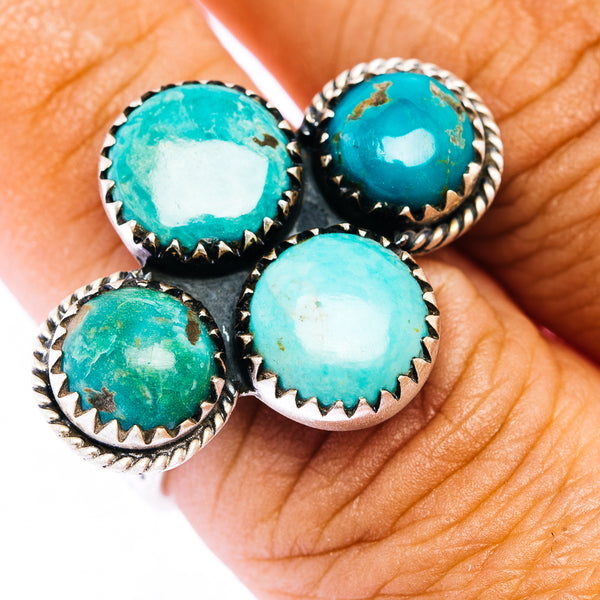 Southwestern Style Kingman Turquoise Ring Size 7 Adjustable (.925 Sterling Silver)