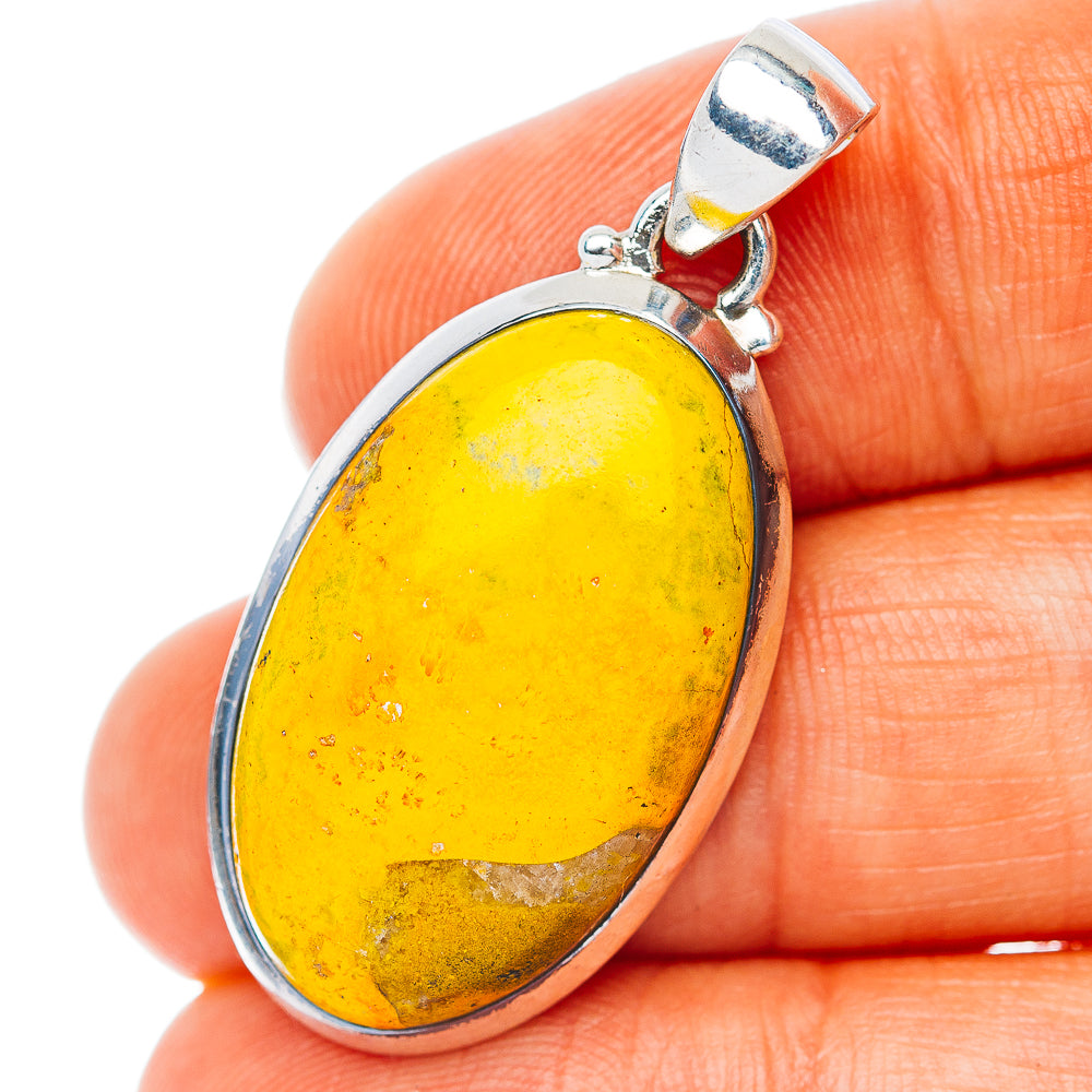 Oval yellow jasper pendant set in .925 sterling silver bezel