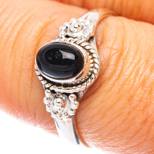 Black Onyx Dainty Ring Size 7.5 (925 Sterling Silver) R6004