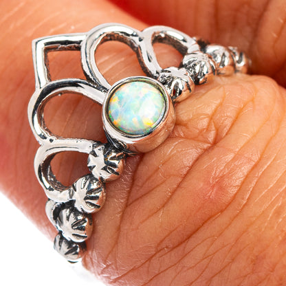 Lab Opal Crown Dainty Ring Size 7 (.925 Sterling Silver)