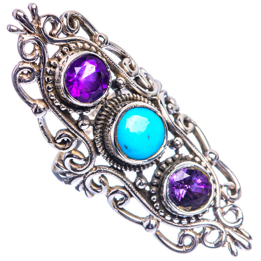 Large Sleeping Beauty Turquoise, Amethyst 925 Sterling Silver Ring Size 5.75
