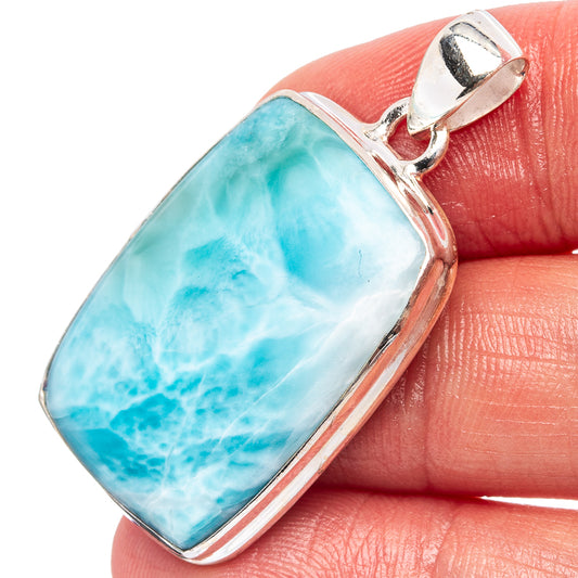 Larimar pendant, .925 sterling silver bezel, rectangular blue stone with bail