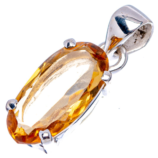 Faceted citrine pendant in .925 sterling silver, oval amber stone with loop bail