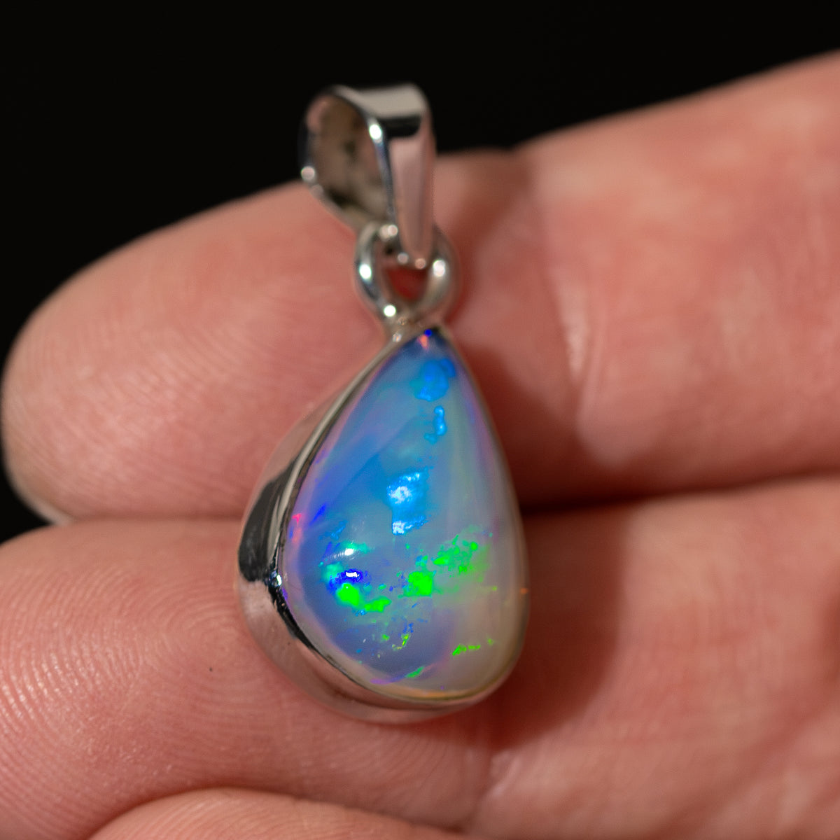 Premium Ethiopian Water Opal Pendant 1 1/8" (.925 Sterling Silver)