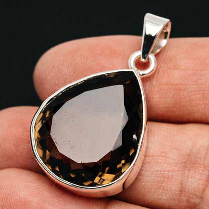 Premium 38ct Faceted Smoky Quartz Pendant 1 1/2" (.925 Sterling Silver)