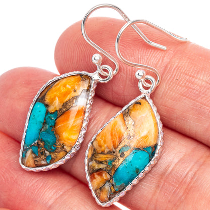 Spiny Oyster Turquoise Earrings 1 1/2" (925 Sterling Silver) E1169
