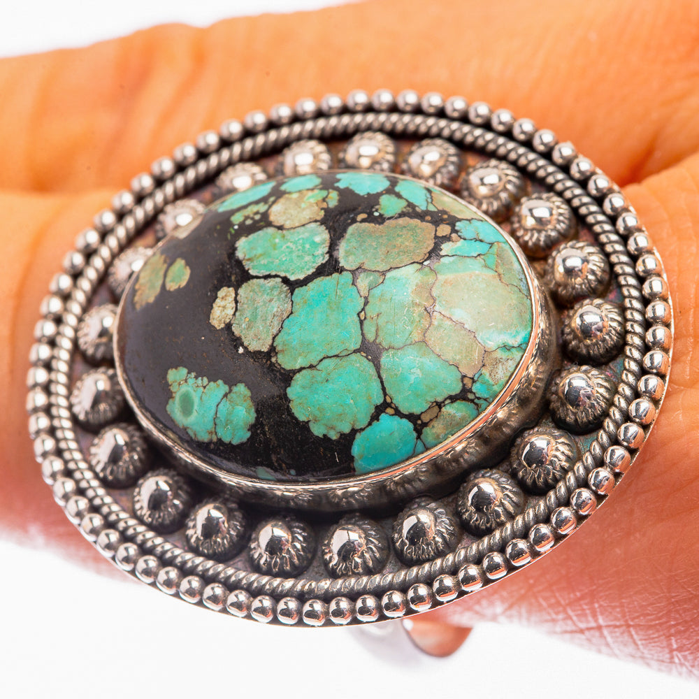 Large Tibetan Turquoise Ring Size 10.75 (925 Sterling Silver) R142197