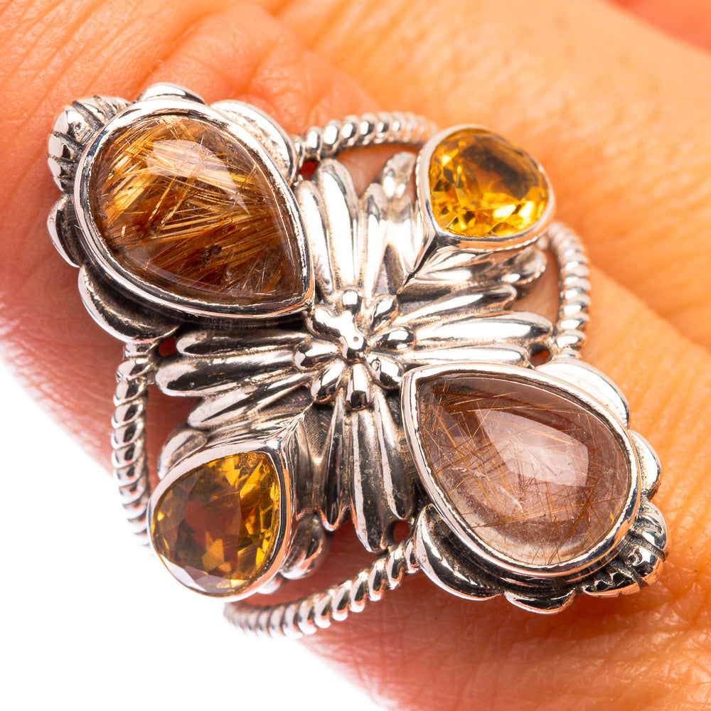 Large Rutilated Quartz, Citrine Ring Size 8.5 (925 Sterling Silver) R141172