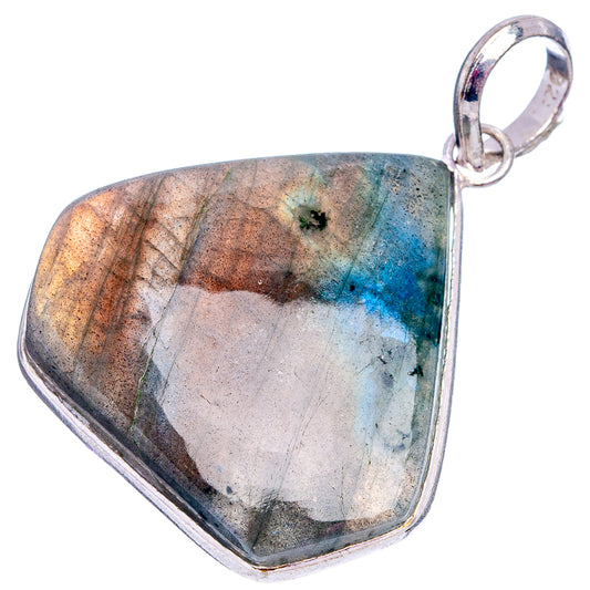 Labradorite pendant with silver-plated frame and loop bail, blue-green flash in stone