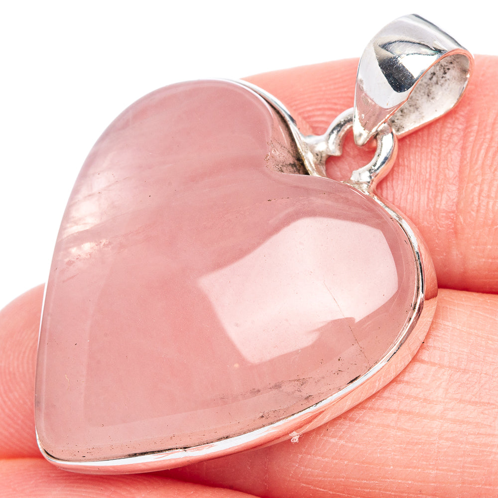 925 sterling silver rose quartz heart pendant, pink heart gemstone with bail