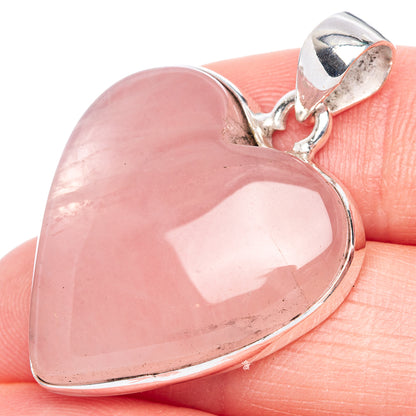 925 sterling silver rose quartz heart pendant, pink heart gemstone with bail