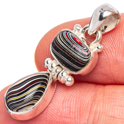 925 sterling silver fordite pendant with two oval striped inlays and loop bail