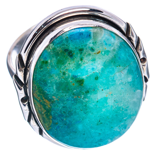 Oval opal ring with .925 sterling silver bezel and bands, green-blue stone front view