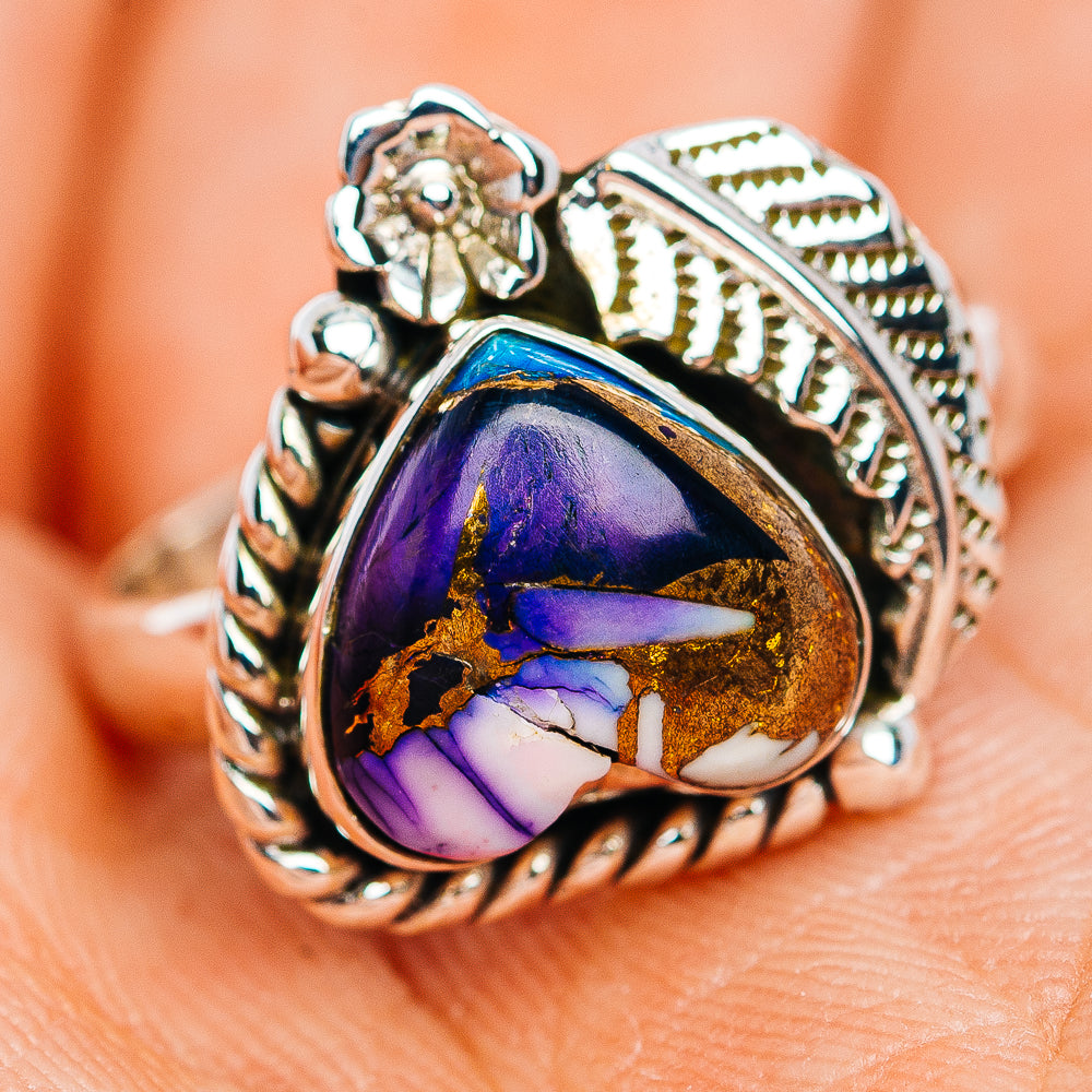 Southwestern Style Violet Blue Dahlia Mohave Turquoise Heart Ring Size 7 (.925 Sterling Silver)