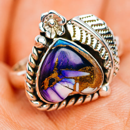 Southwestern Style Violet Blue Dahlia Mohave Turquoise Heart Ring Size 7 (.925 Sterling Silver)