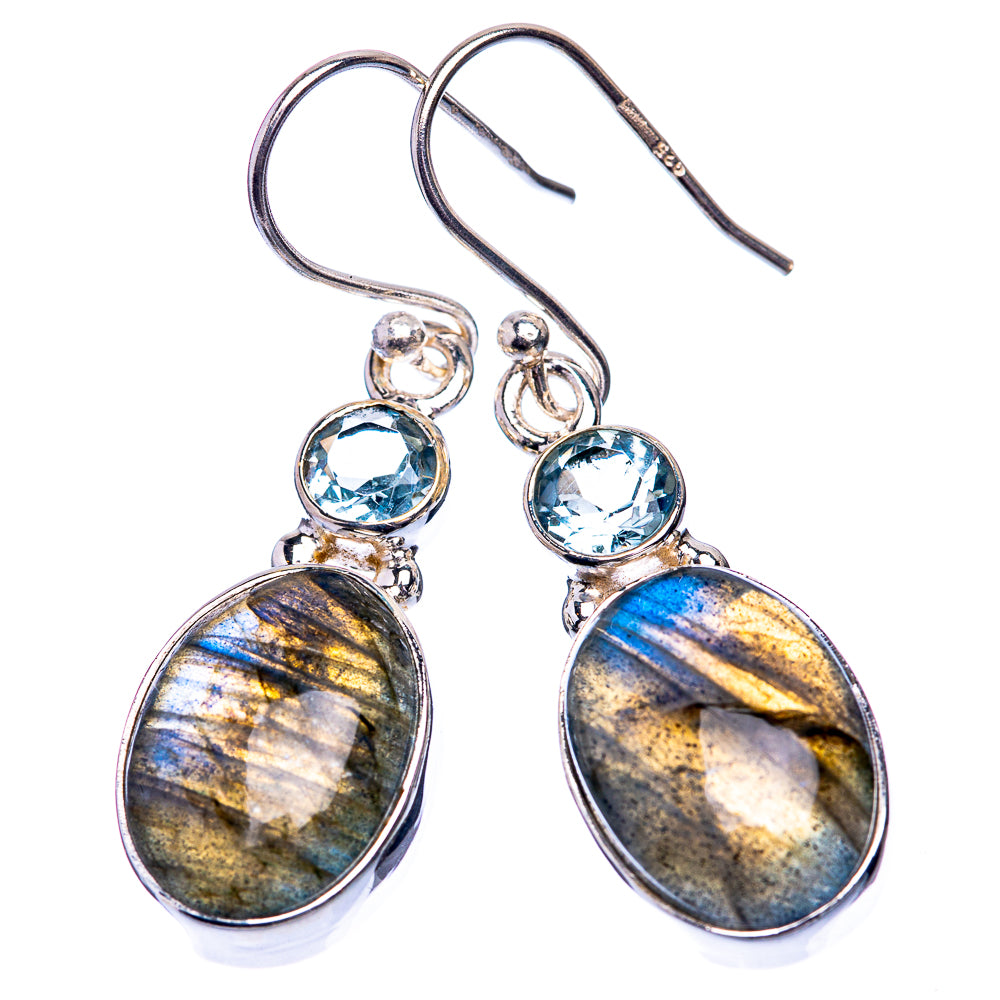 Labradorite, Blue Topaz Earrings 1 1/2" (925 Sterling Silver) E432548