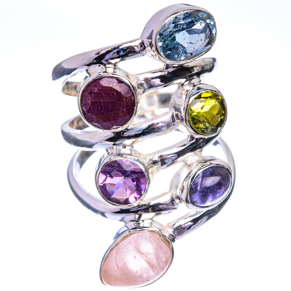 Large Blue Topaz, Ruby, Peridot, Amethyst, Tanzanite, Rose Quartz Ring Size 5.75 (925 Sterling Silver) RING143329
