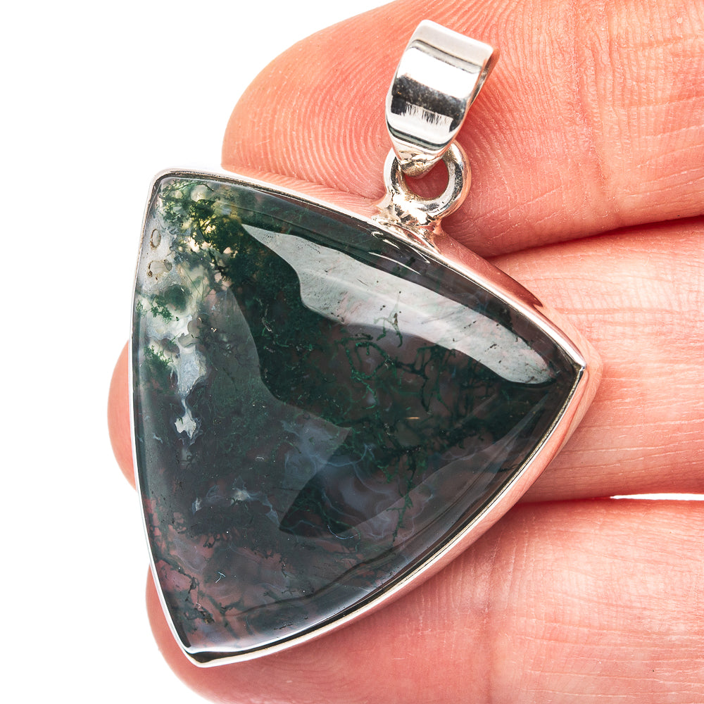 Green Moss Agate Pendant 1 5/8" (.925 Sterling Silver)