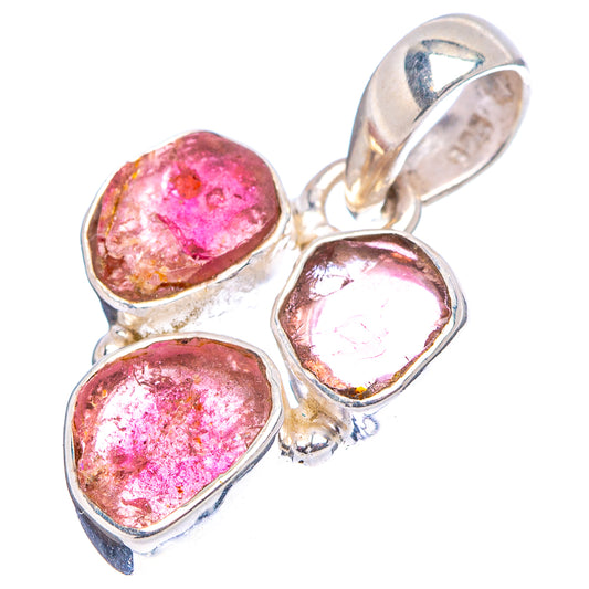 Sterling silver tourmaline pendant, three pink-red gemstone drops with loop bail