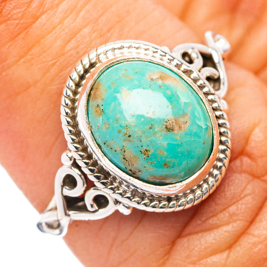 Size 6 turquoise cabochon ring in .925 sterling silver, ornate rope bezel