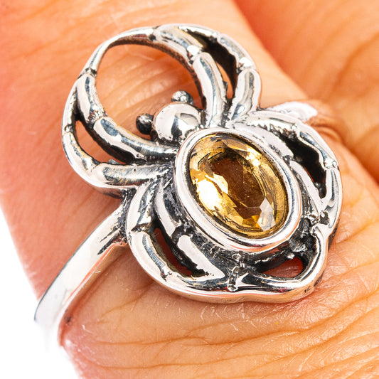 Sterling silver spider ring with oval golden citrine, claw details, size 7.5.