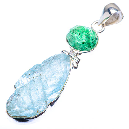 Raw Aquamarine, Green Aventurine Pendant 2 1/8" (925 Sterling Silver) PD38554