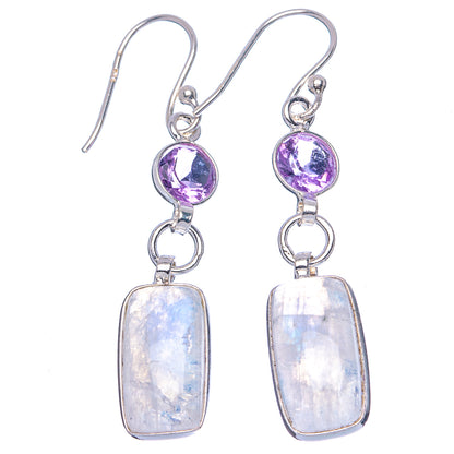 Rainbow Moonstone, Blue Topaz Earrings 1 7/8" (.925 Sterling Silver)