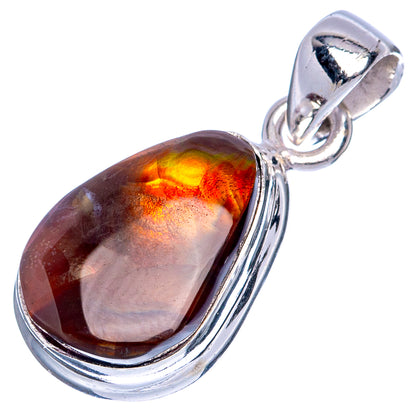 Sterling silver fire agate teardrop pendant with orange fire center and hanging loop