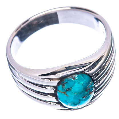 Turquoise cabochon sterling silver ring with curved ridged band and bezel setting