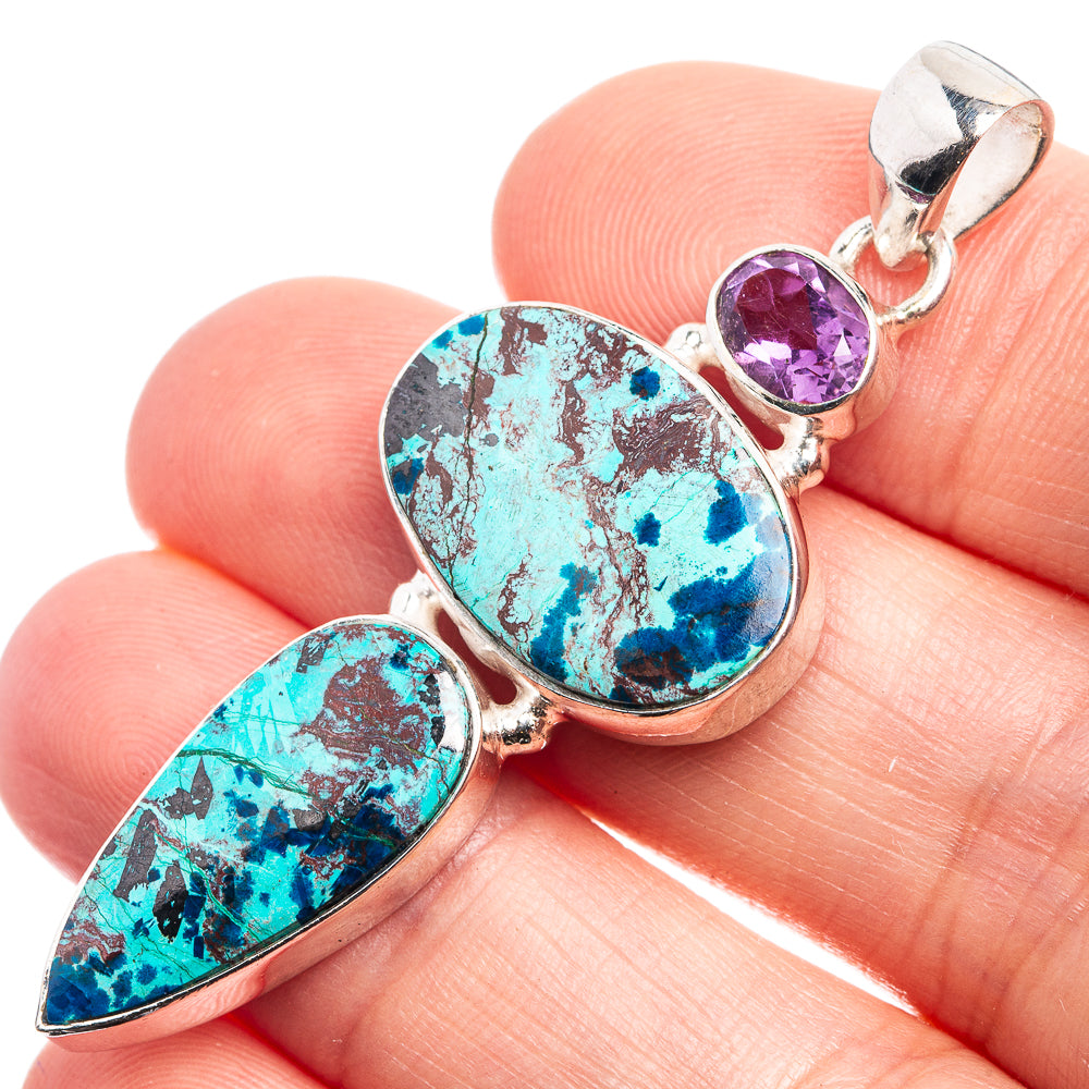 Azurite, Amethyst Pendant 2 1/8" (925 Sterling Silver) P39007