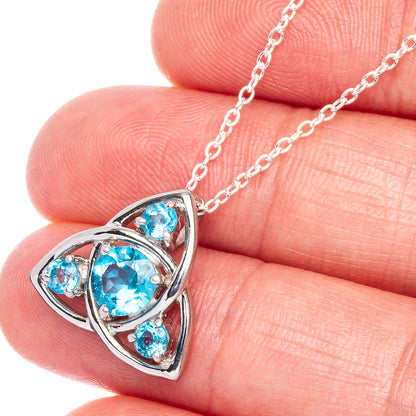 Sterling silver pendant necklace with teardrop blue gemstones and linked chain